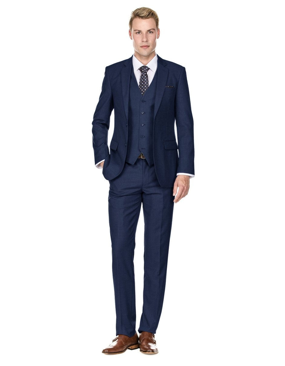 Mens Savvy Slim Vested Suit Navy Blue - Men's Tuxedo USA