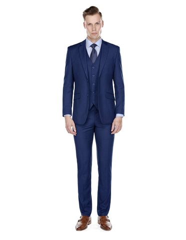 Mens Smart Slim Vested Suit Indigo Blue - Men's Tuxedo USA