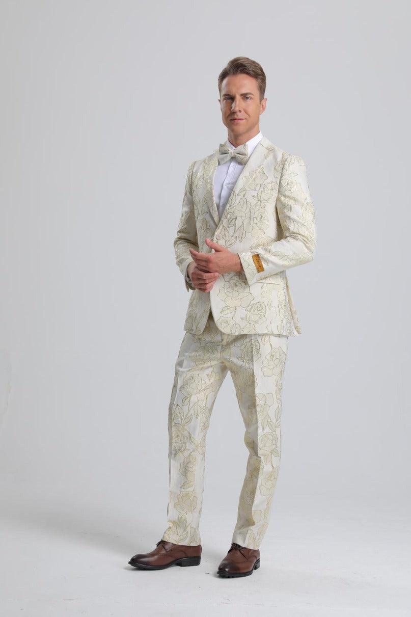 Mens Vested Designer Wide Velvet Shawl Cream Tuxedo - Men's Tuxedo USA