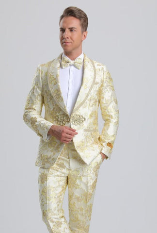 Mens Vested Designer Wide Velvet Shawl Cream Tuxedo - Men's Tuxedo USA