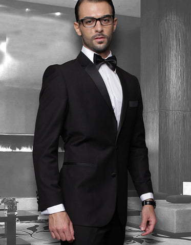 Mens 2 Button Modern Fit Wool Tuxedo in Black