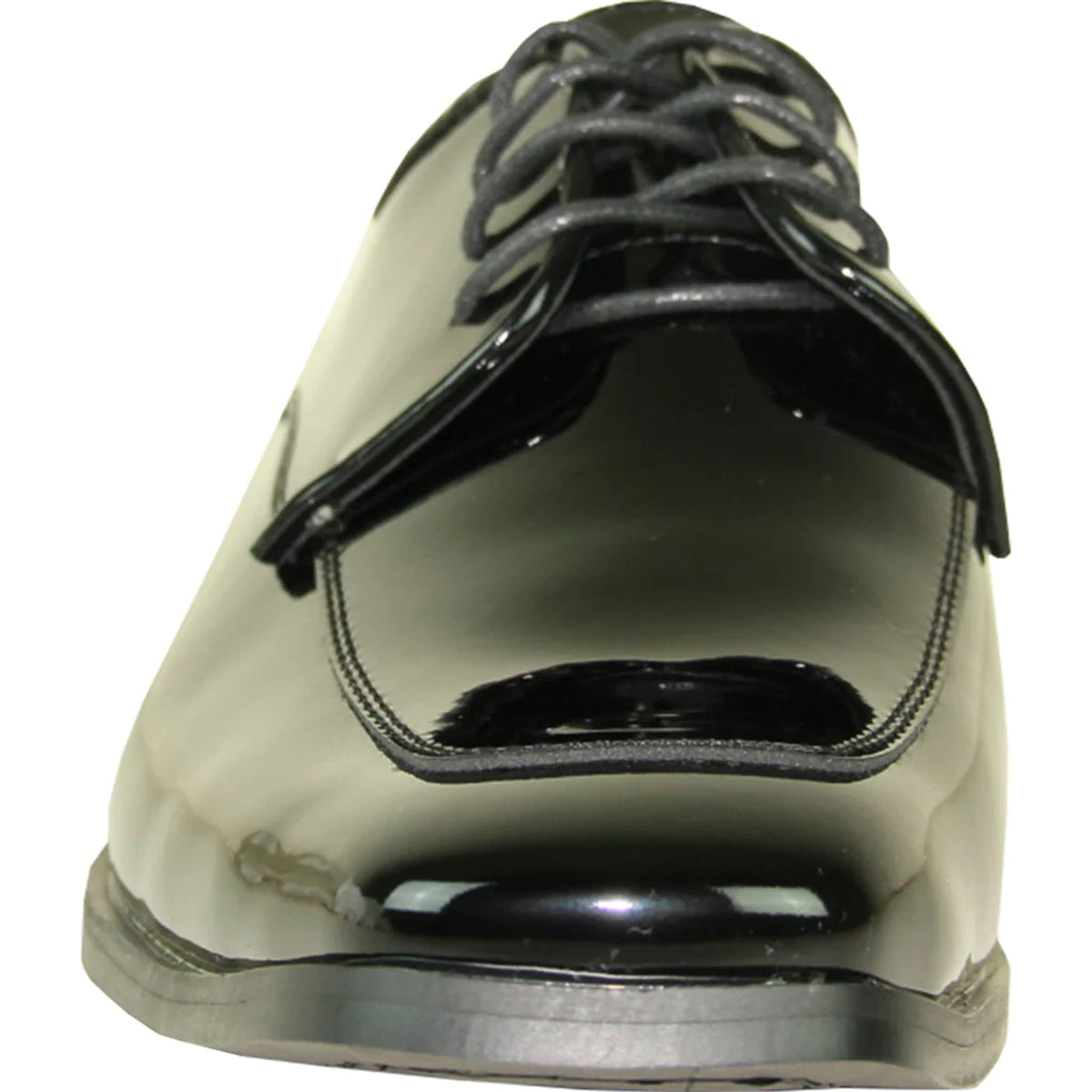 Bravo Mens Classic Moc Toe Shiny Patent Tuxedo Prom Shoe in Black