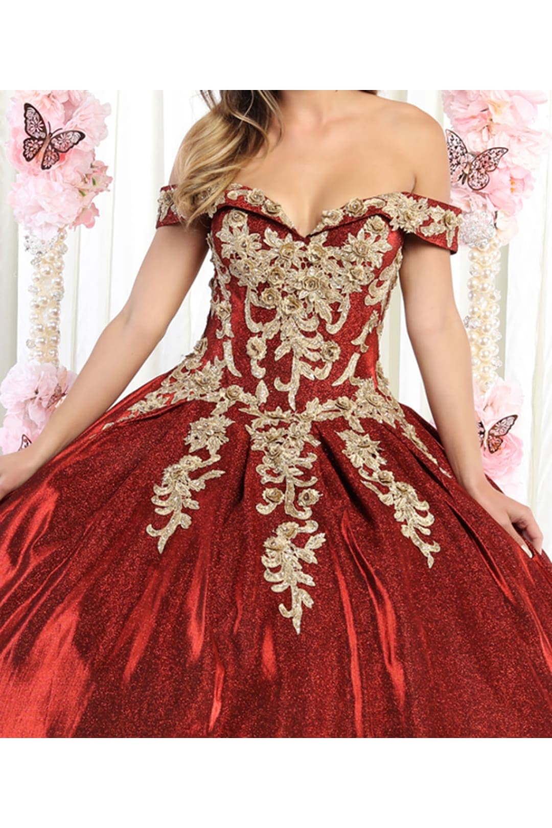 Plus Size Ball Gown in Burgundy/Gold | Formal Quinceanera Dress by LK155
