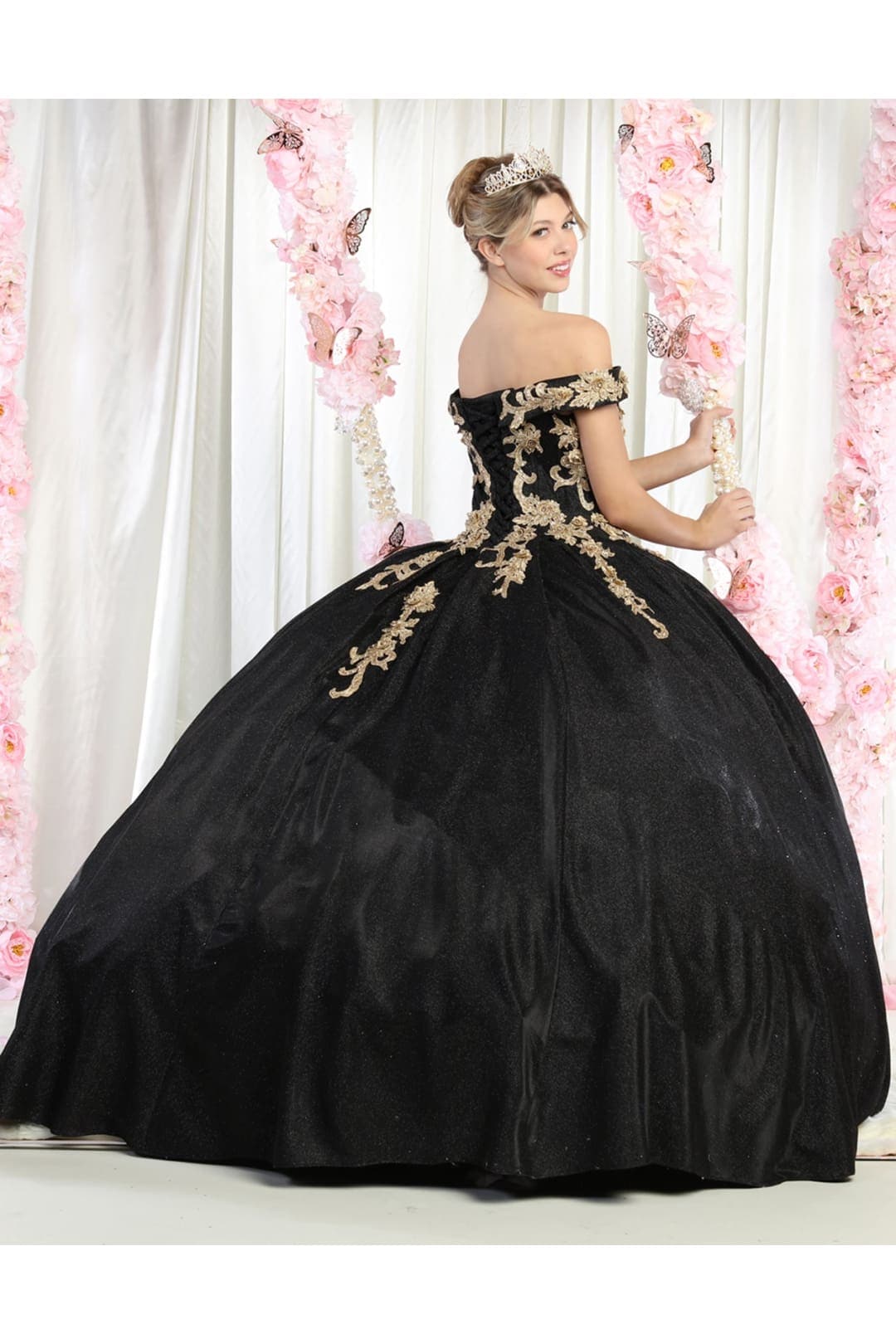 Plus Size Ball Gown in Black/Gold | Formal Quinceanera Dress by LK155