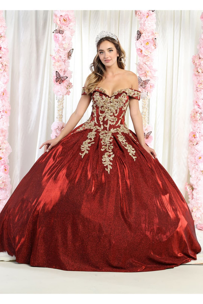 Plus Size Ball Gown in Burgundy/Gold | Formal Quinceanera Dress