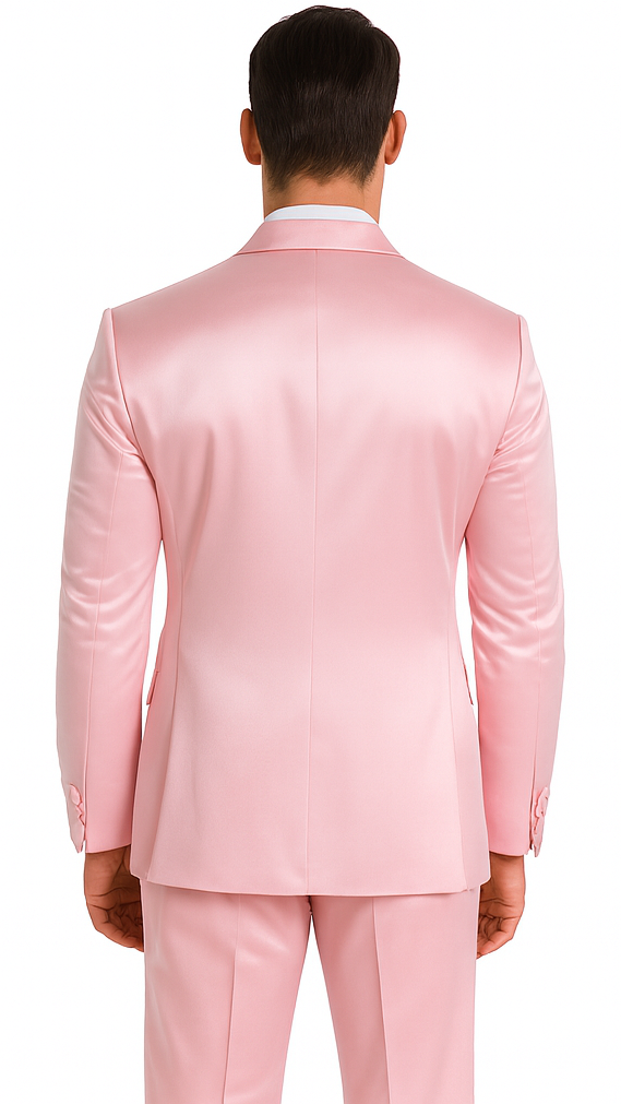 Tazzio Men's Dusty Rose Satin Double Breasted 3 Piece Slim Fit Suit with Peak Lapel  Elegant Formalwear