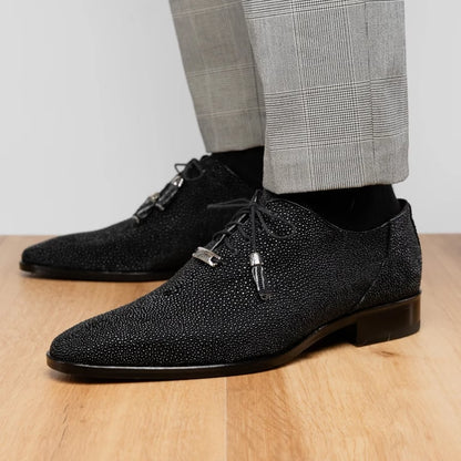 Marco Di Milano Rimini Black Genuine Stingray Exotic Lace-Up Dress Shoes - view 10