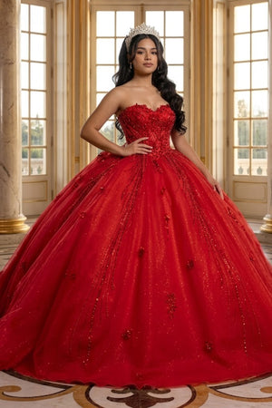 Beaded Corset Bodice & Glitter Tulle Skirt Strapless Sweetheart Birthday Dress By Layla K LK288