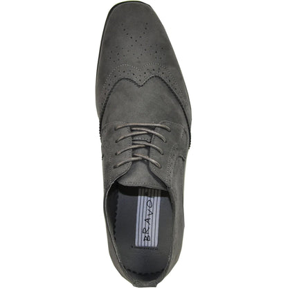 Bravo Mens Vegan Suede Wedding & Prom Wingtip Lace Up Dress Shoe in Grey