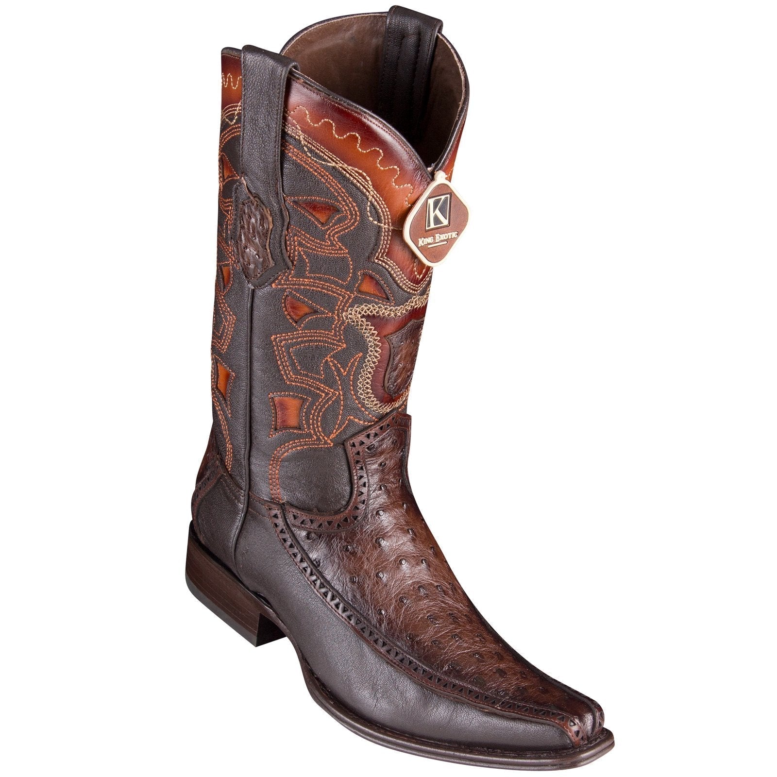 King Exotic Men's Ostrich Faded Brown Cowboy Boots - H76 European Toe