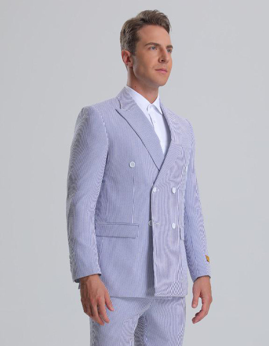 Blue striped Seersucker 3 piece Suit