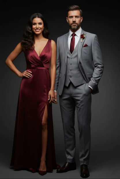 Mens Giovanni Testi 3 Piece Suit in Light Grey – Notch Lapel Blazer, Matching Vest & Flex Waist Dress Pants