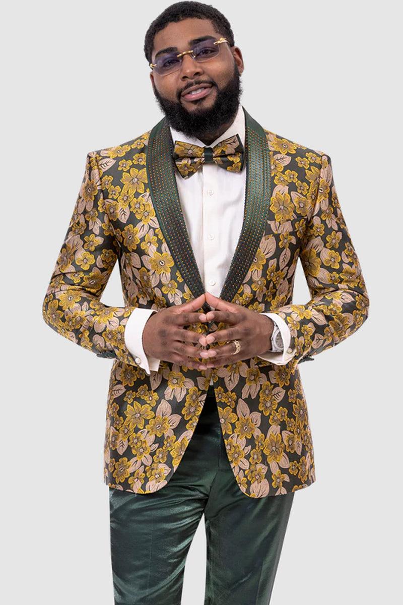 Sam Male 34 EJ Samuel Men's Paisley Tuxedo: Yellow & Green for Weddings & Proms