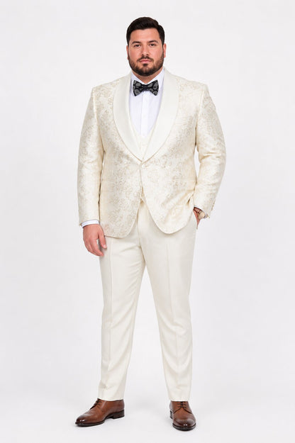 2026 Ivory Shiny Floral Mens 3pc Suit by Tazzio