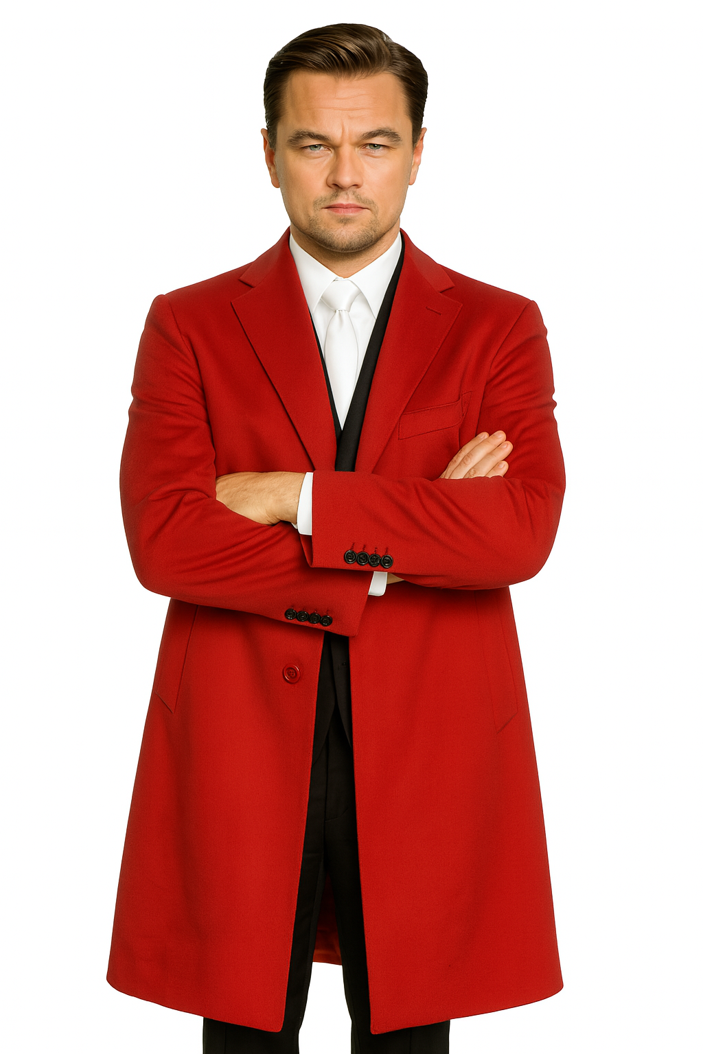 Men's Three Buttons Red Wool Fabric Overcoat / Long men's Dress Topcoat - Winter coat