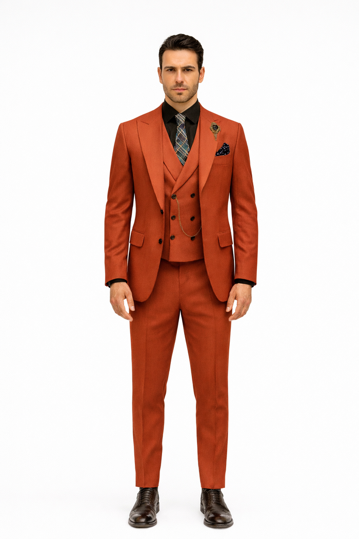 Elegant Red Three-Piece Suit  Groom & Party Formal Outfit