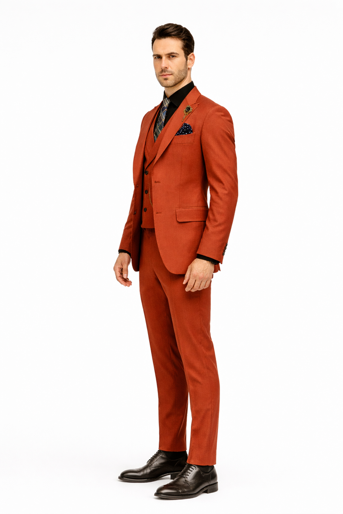Elegant Red Three-Piece Suit  Groom & Party Formal Outfit