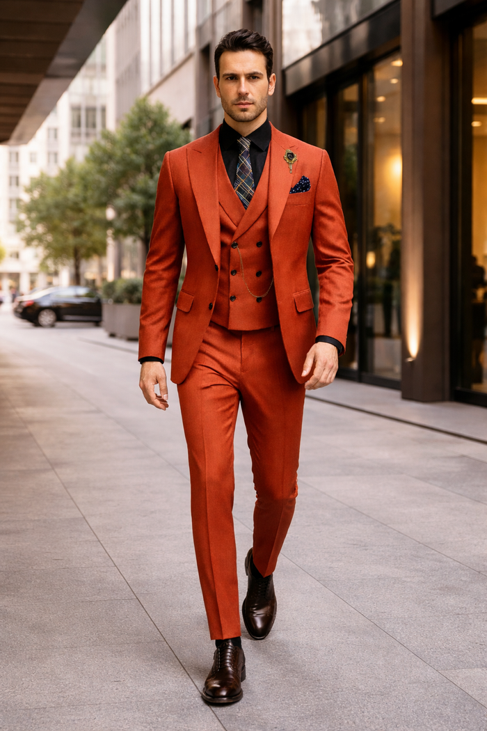 Elegant Red Three-Piece Suit  Groom & Party Formal Outfit