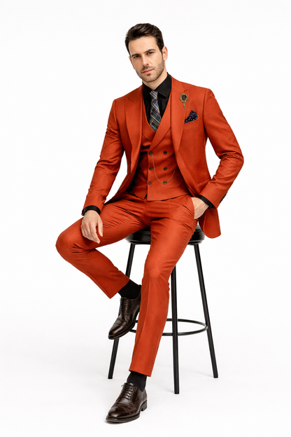 Elegant Red Three-Piece Suit  Groom & Party Formal Outfit