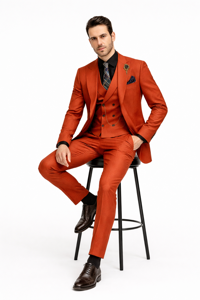 Elegant Red Three-Piece Suit  Groom & Party Formal Outfit