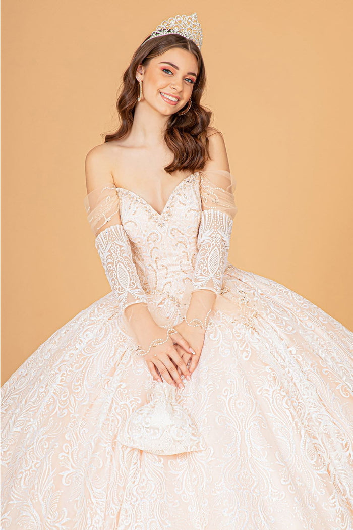Embellished Off Shoulder Gown by Elizabeth KGL3073