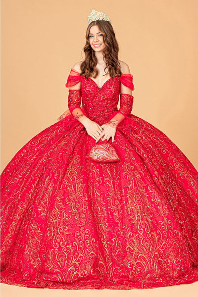 Embellished Off Shoulder Ball Gown by Elizabeth K GL3073 - XS / Red - Quinceanera Dresses