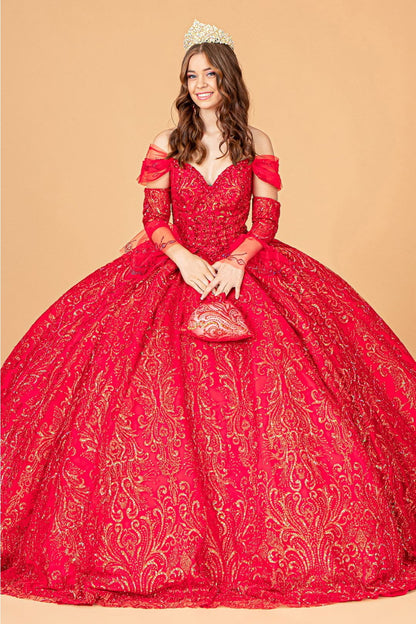 Embellished Off Shoulder Ball Gown by Elizabeth K GL3073 - XS / Red - Quinceanera Dresses