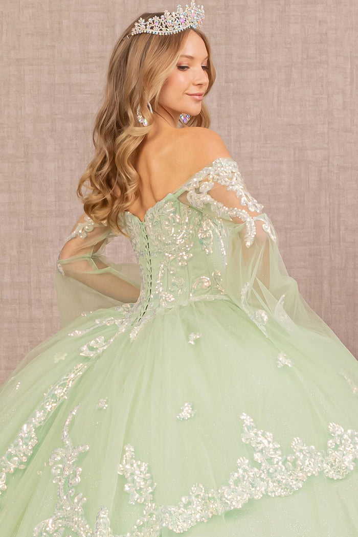 Off Shoulder Quinceañera Ball Gown with Glitter Tulle Sequin Embroidery Dress by Elizabeth K GL3109
