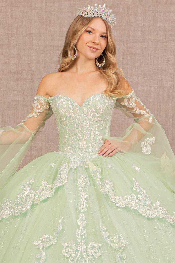 Off Shoulder Quinceañera Ball Gown with Glitter Tulle Sequin Embroidery Dress by Elizabeth K GL3109