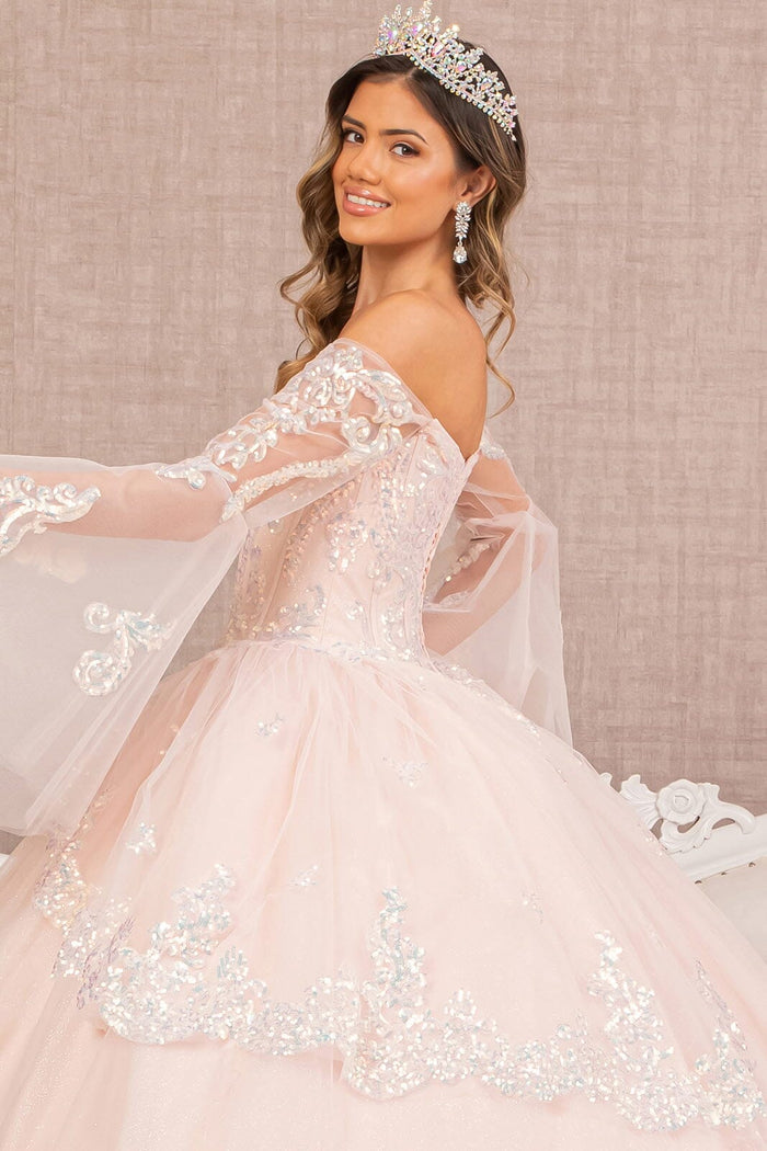 Off Shoulder Quinceañera Ball Gown with Glitter Tulle Sequin Embroidery Dress by Elizabeth K GL3109