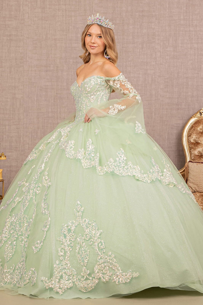 Off Shoulder Quinceañera Ball Gown with Glitter Tulle Sequin Embroidery Dress by Elizabeth K GL3109