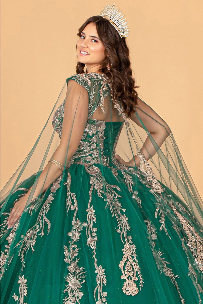Embroidered Cape Ball Gown by Elizabeth KGL3076