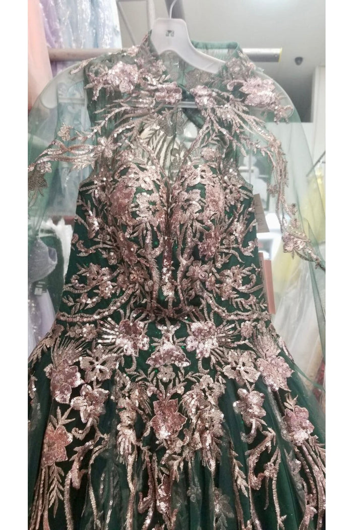 Embroidered Cape Ball Gown by Elizabeth KGL3076