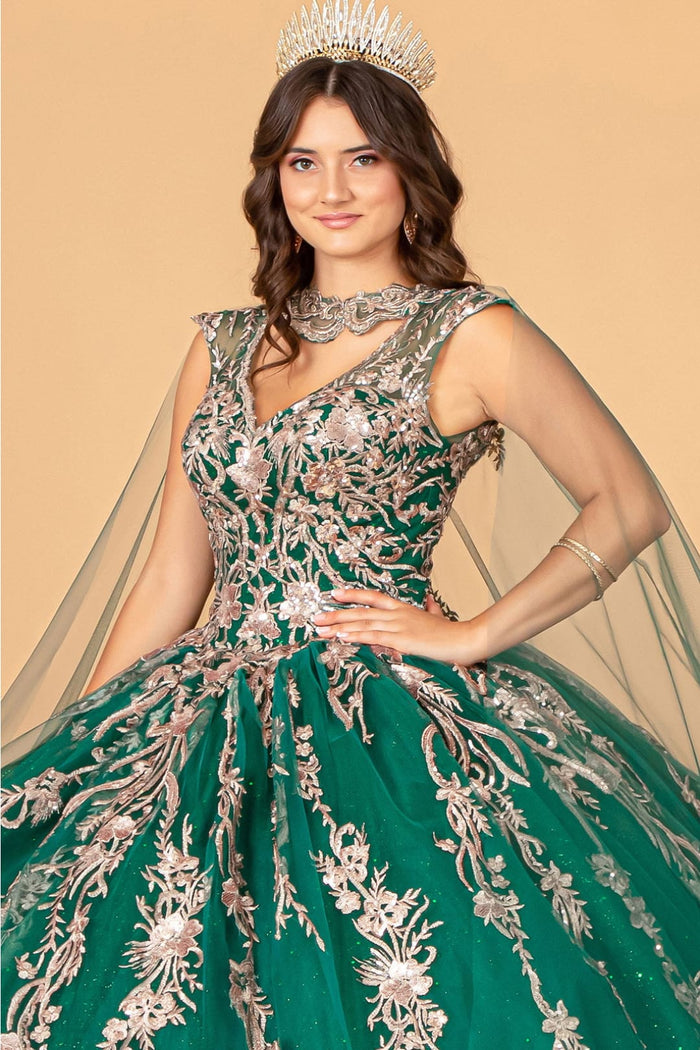 Embroidered Cape Ball Gown by Elizabeth KGL3076