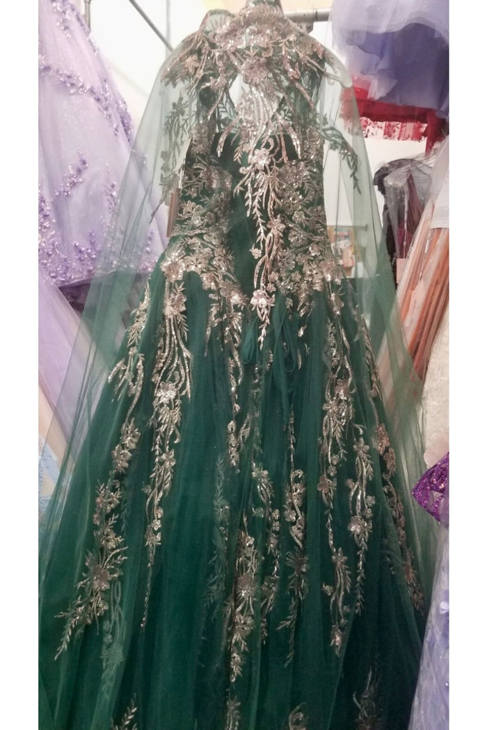 Embroidered Cape Ball Gown by Elizabeth KGL3076