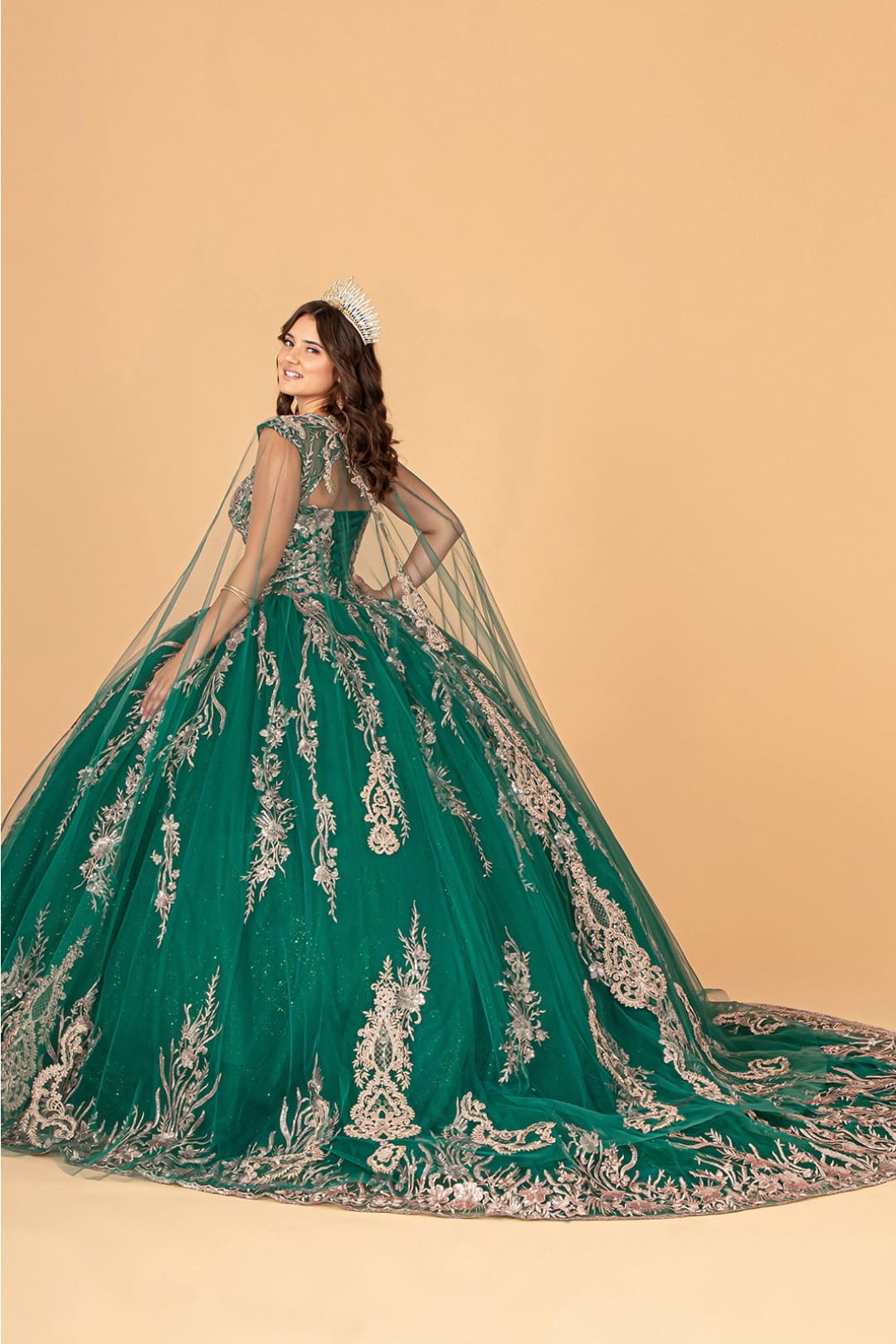 Embroidered Cape Ball Gown by Elizabeth KGL3076