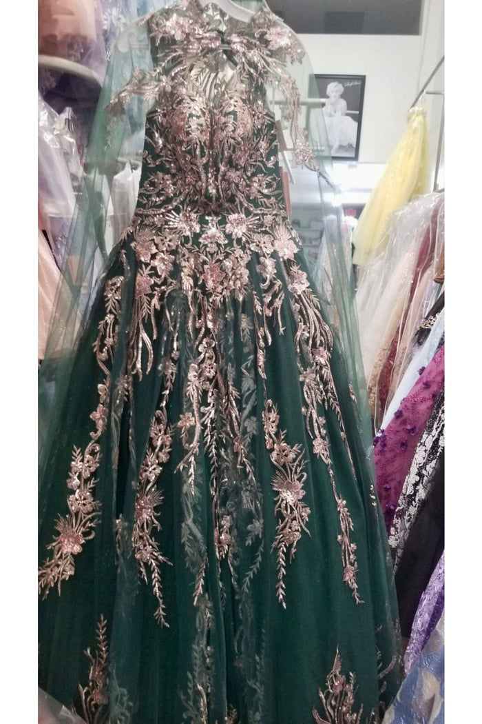 Embroidered Cape Ball Gown by Elizabeth KGL3076