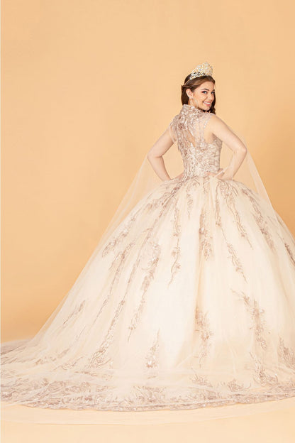 Embroidered Cape Ball Gown by Elizabeth KGL3076