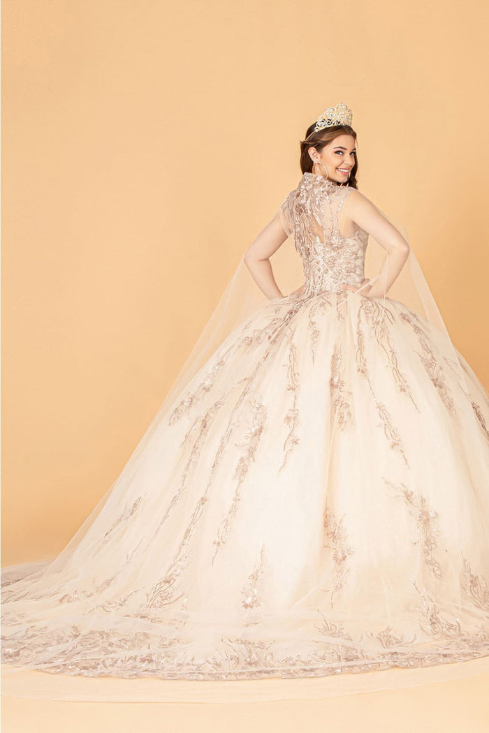 Embroidered Cape Ball Gown by Elizabeth KGL3076