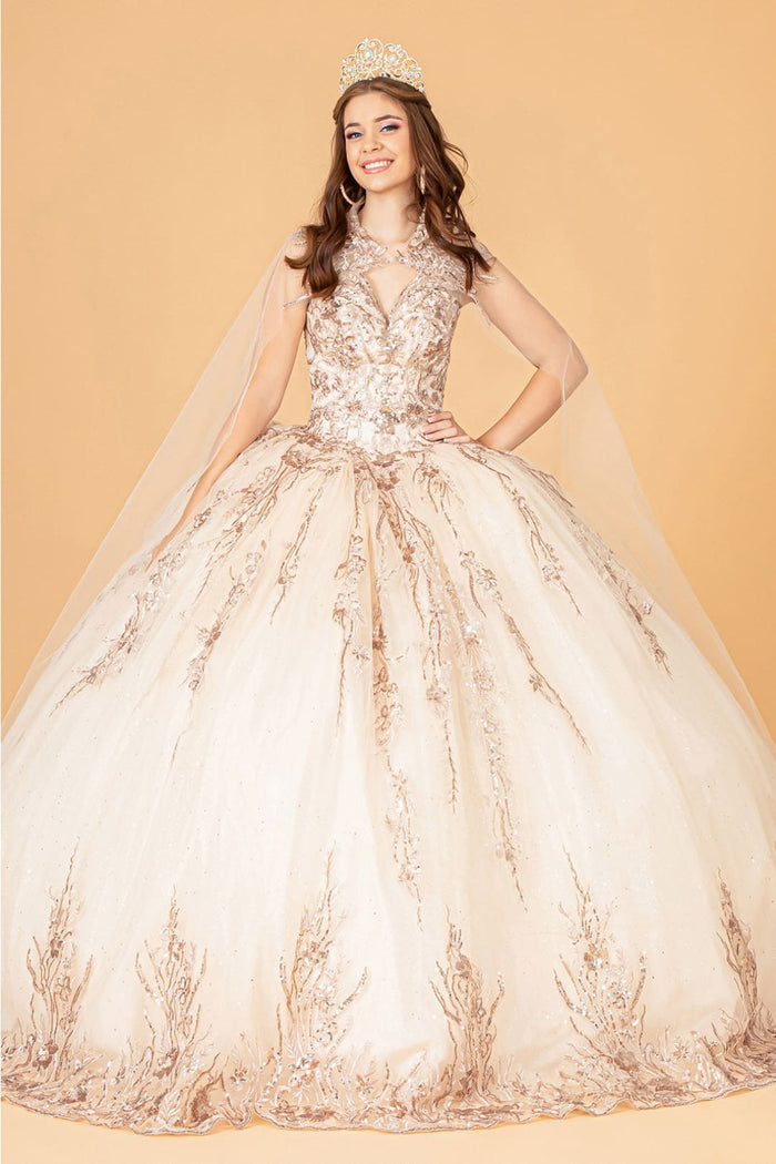 Embroidered Cape Ball Gown by Elizabeth KGL3076