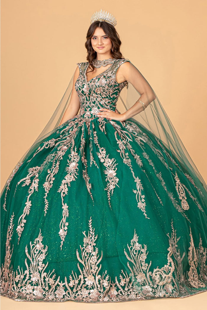 Embroidered Cape Ball Gown by Elizabeth KGL3076