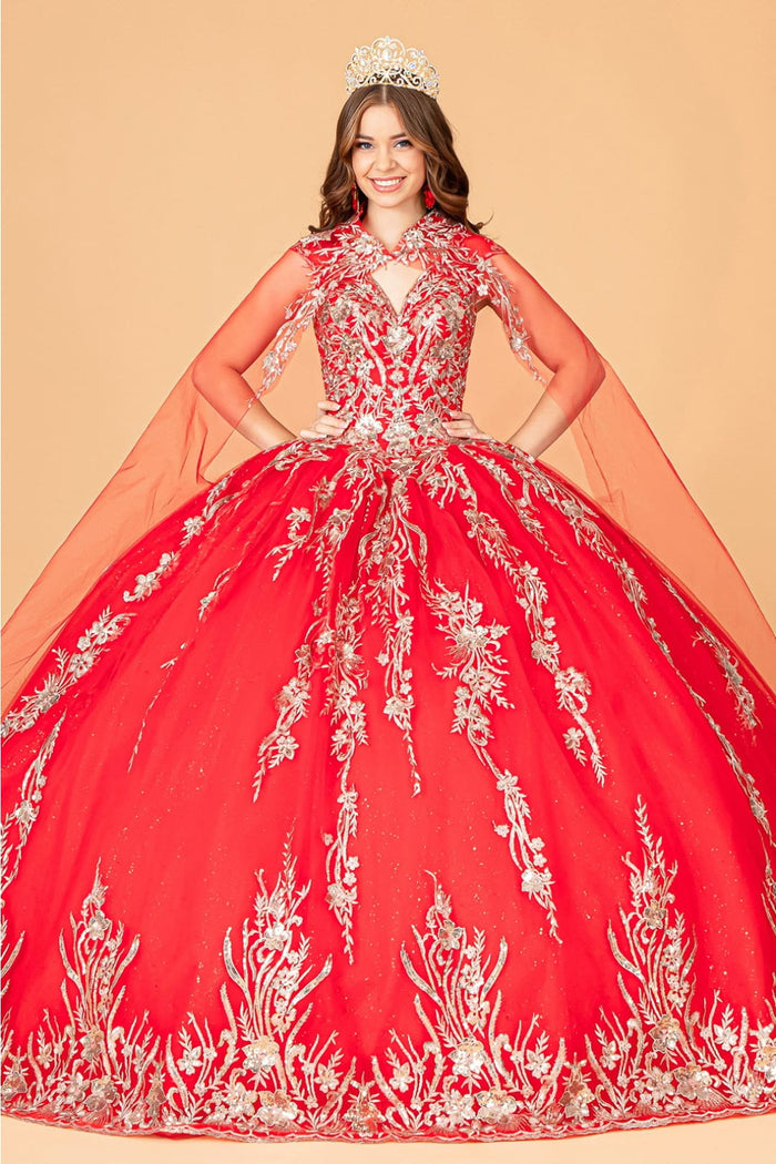 Embroidered Cape Ball Gown by Elizabeth KGL3076
