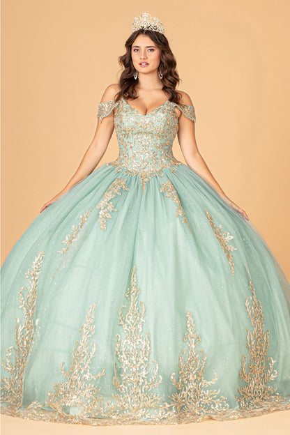 Embroidered Cold Shoulder Ball Gown by Elizabeth K GL3100 - XS / Sage - Quinceanera Dresses