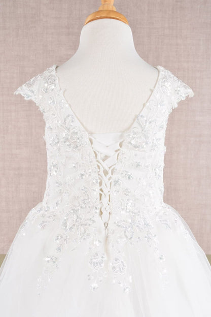 Embroidered Girls Cap Sleeve Gown by Elizabeth K GK108 - Girls Formal Dresses