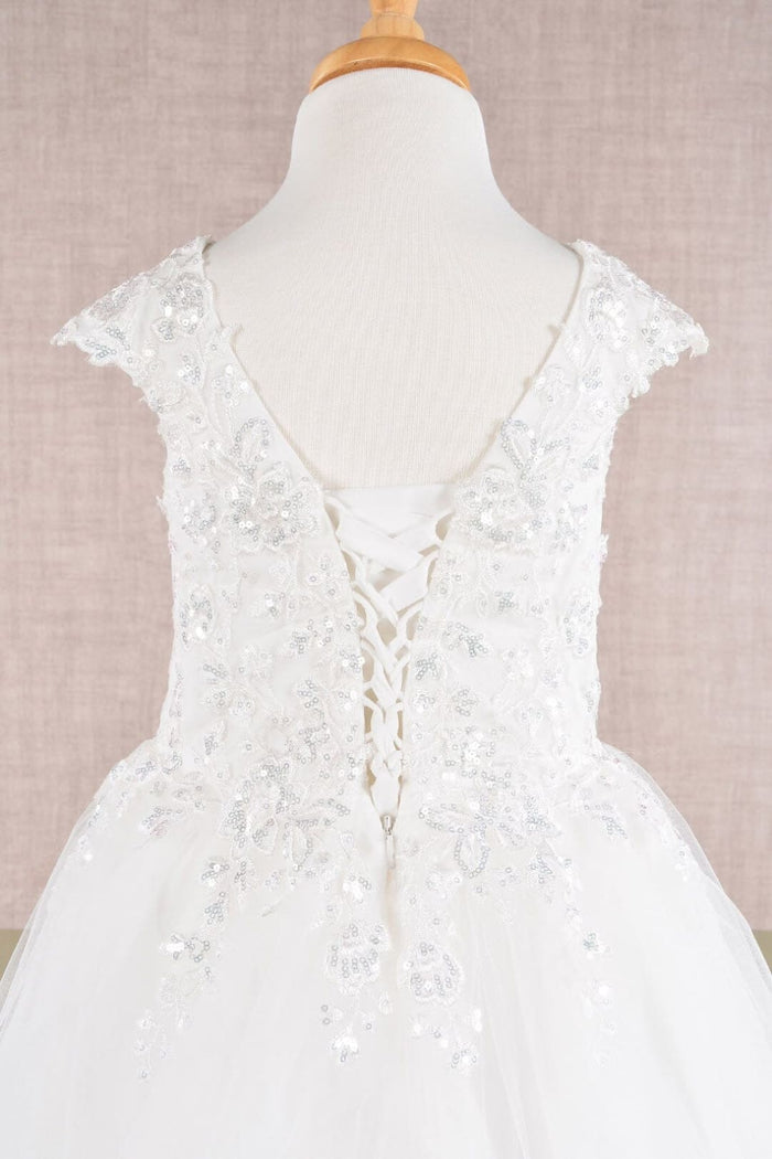 Embroidered Girls Cap Sleeve Gown by Elizabeth K GK108 - Girls Formal Dresses