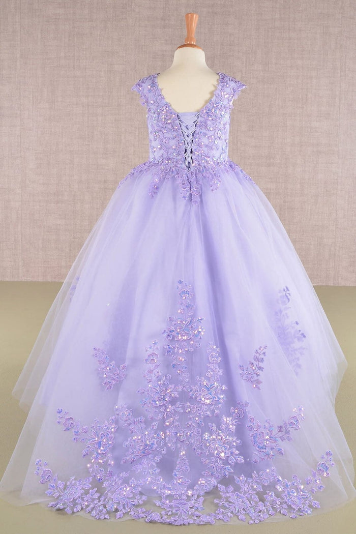 Embroidered Girls Cap Sleeve Gown by Elizabeth K GK108 - Girls Formal Dresses