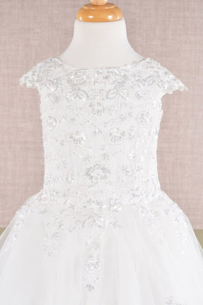 Embroidered Girls Cap Sleeve Gown by Elizabeth K GK108 - Girls Formal Dresses