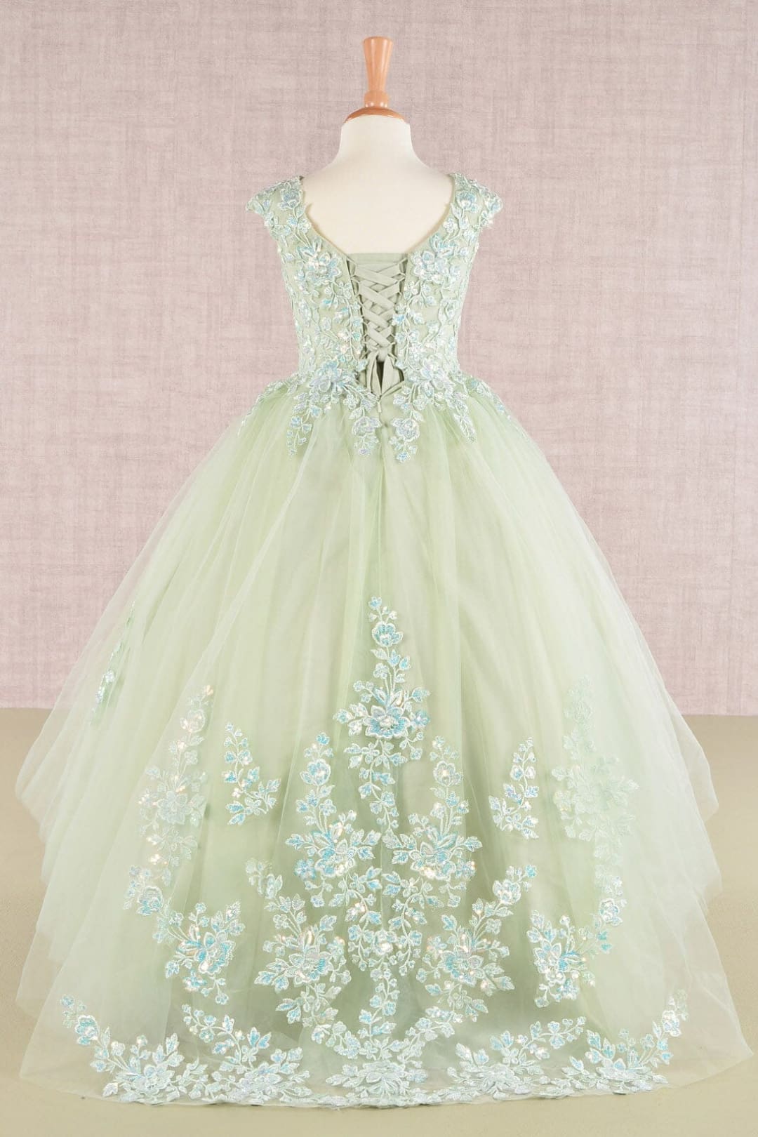 Embroidered Girls Cap Sleeve Gown by Elizabeth K GK108 - Girls Formal Dresses