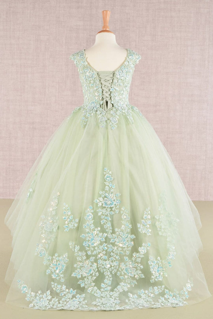 Embroidered Girls Cap Sleeve Gown by Elizabeth K GK108 - Girls Formal Dresses