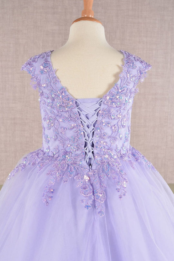 Embroidered Girls Cap Sleeve Gown by Elizabeth K GK108 - Girls Formal Dresses